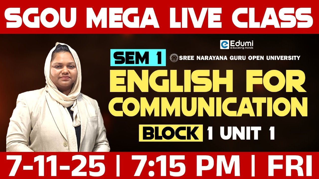 SGOU |എജൂമിയോടൊപ്പം പഠിച്ചു തുടങ്ങാം| English For Communication |Mega Live |Edumi Degree