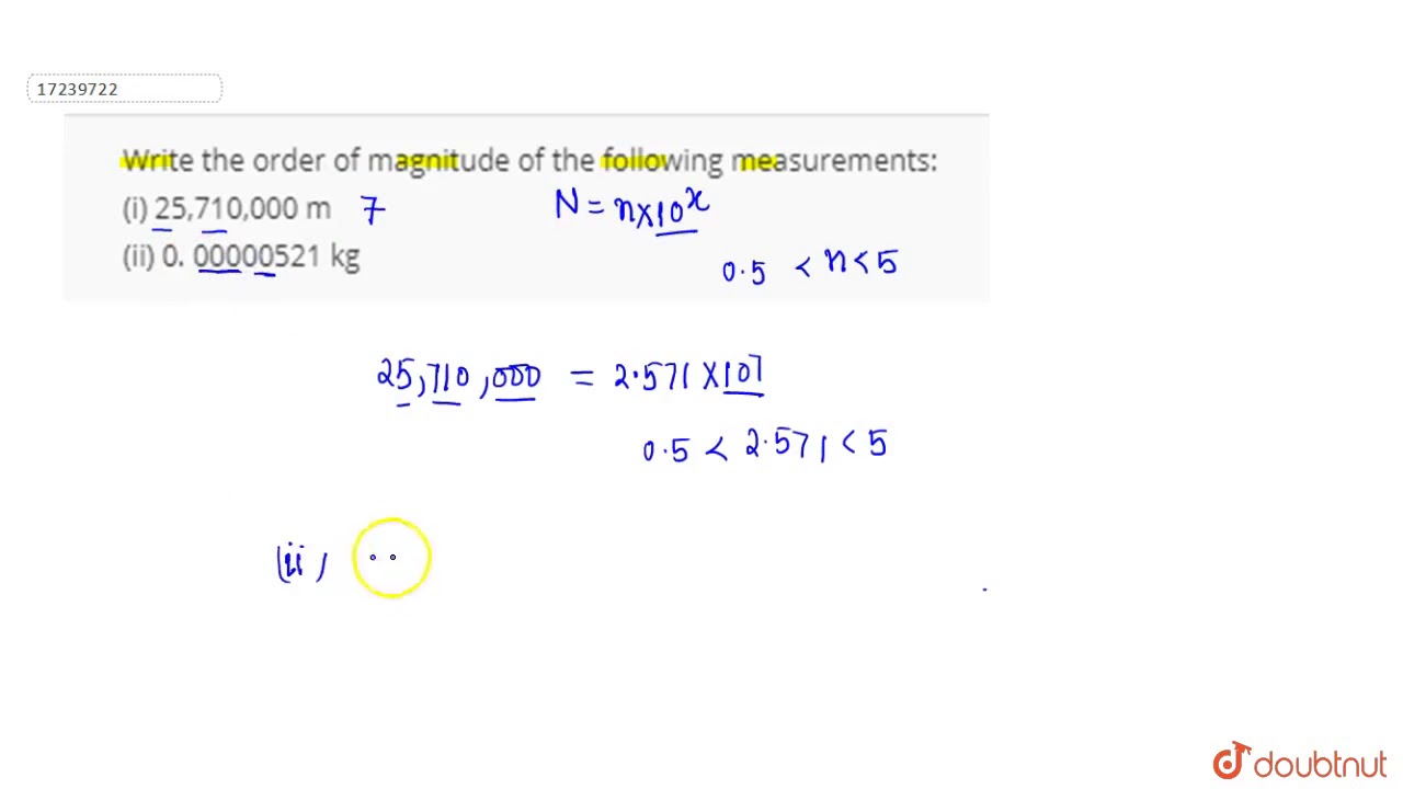 Write The Order Of Magnitude Of The Following Measurements I 25 710 000 M Youtube