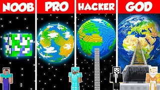 EARTH PLANET BASE HOUSE BUILD CHALLENGE - Minecraft Battle: NOOB vs PRO vs HACKER vs GOD / Animation