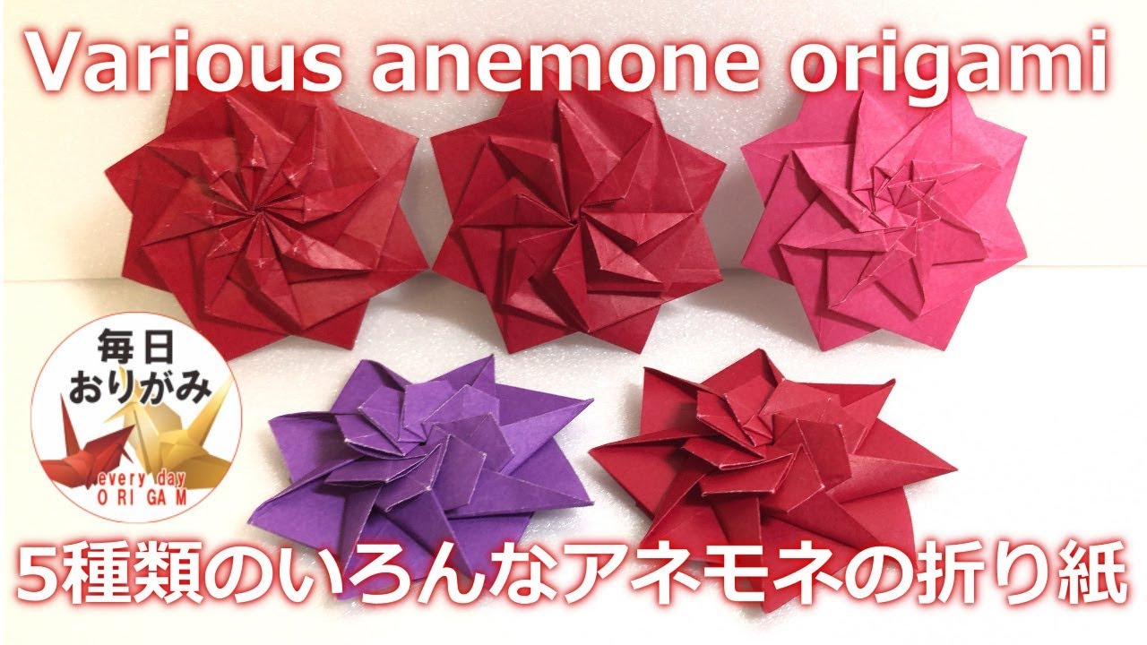 デザインの違う5種類のアネモネの折り紙 Various Anemone Origami Youtube