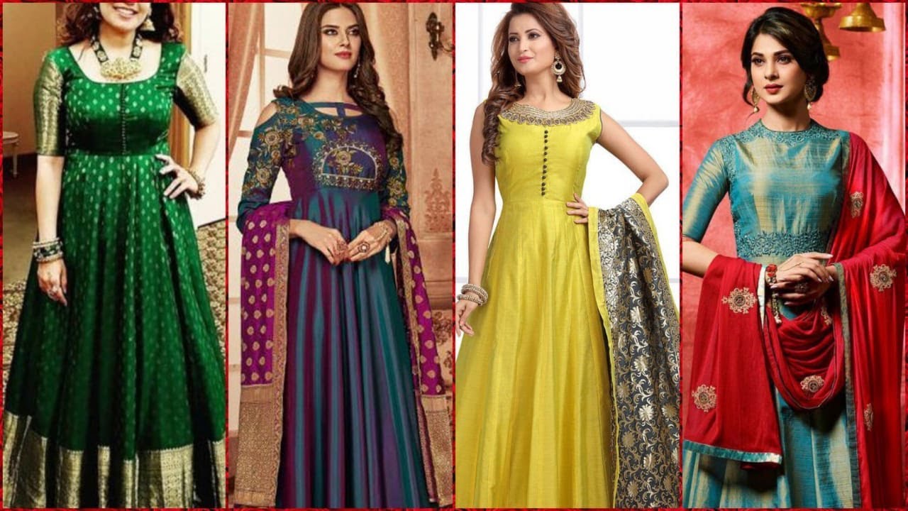 Top Stylish & Trendy Banarsi Party Wear Long Gowns Designs - YouTube