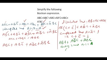 22. Simplify the following Boolean expression.   ABC+ABC’+ABC+AB’C+ABC+A’BC