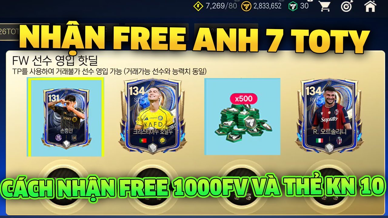 Cách Nhận Free 1.000 Fv Và Thẻ Kinh Nghiệm 10, Cày Chay Sự Kiện TOTY26 Siêu Ngon Trong FC Mobile Hàn
