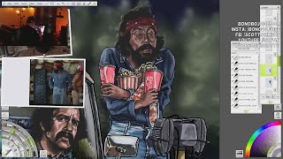 Cheech & Chong Art - Pedro and Man at The Drive-Inn
