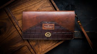 MAKING A LEATHER CLUTCH WITH ALLIGATOR ACCENTS! (Sounds of the workshop)