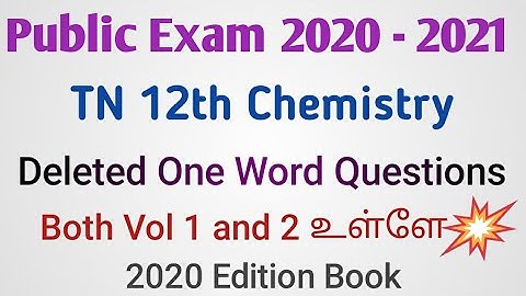TN 12th Chemistry Deleted One Word Questions | Reduced new syllabus | Public Exam 2020-2021