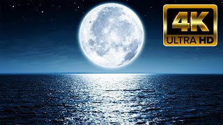 4K Ultra HD 60fps Moon Ocean 1 Background with Relaxing Meditation Yoga Spa Dream Sleep Study Calm