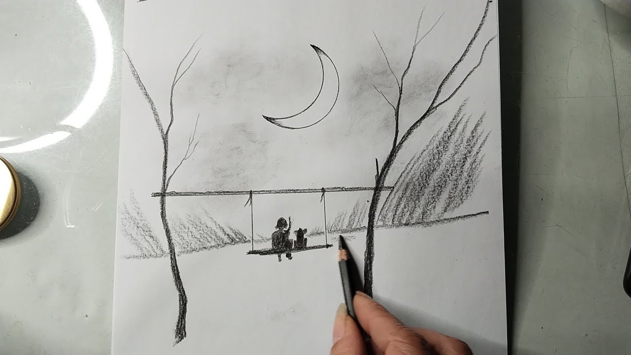 Ánh Trăng  | Tranh Phong Cảnh Bút Chì Tĩnh Lặng & Bình Yên