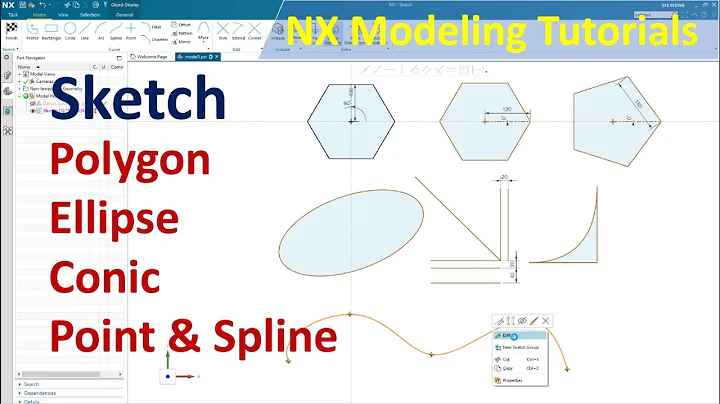 Siemens NX Modeling tutorials #4 | Sketch | Draw Polygon, Ellipse, Conic, Spline