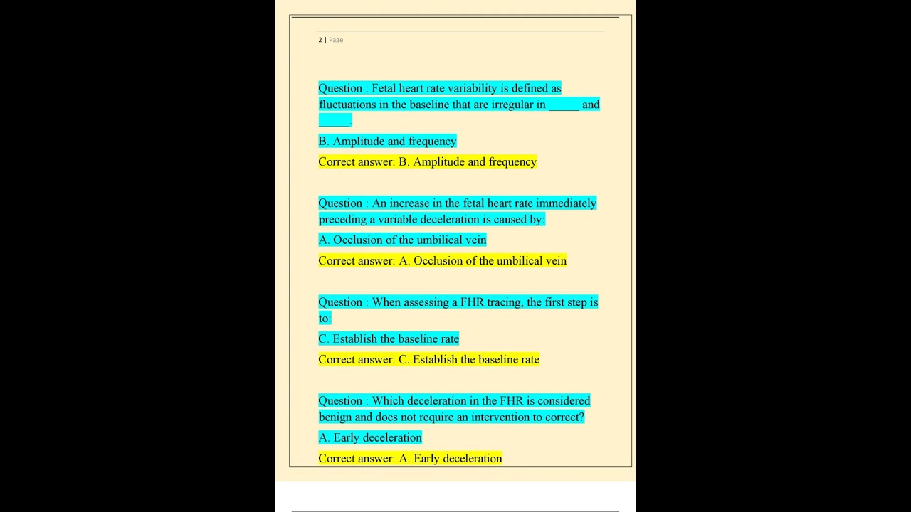 AWHONN INTERMEDIATE FETAL MONITORING TEST ALREADY GRADED A+