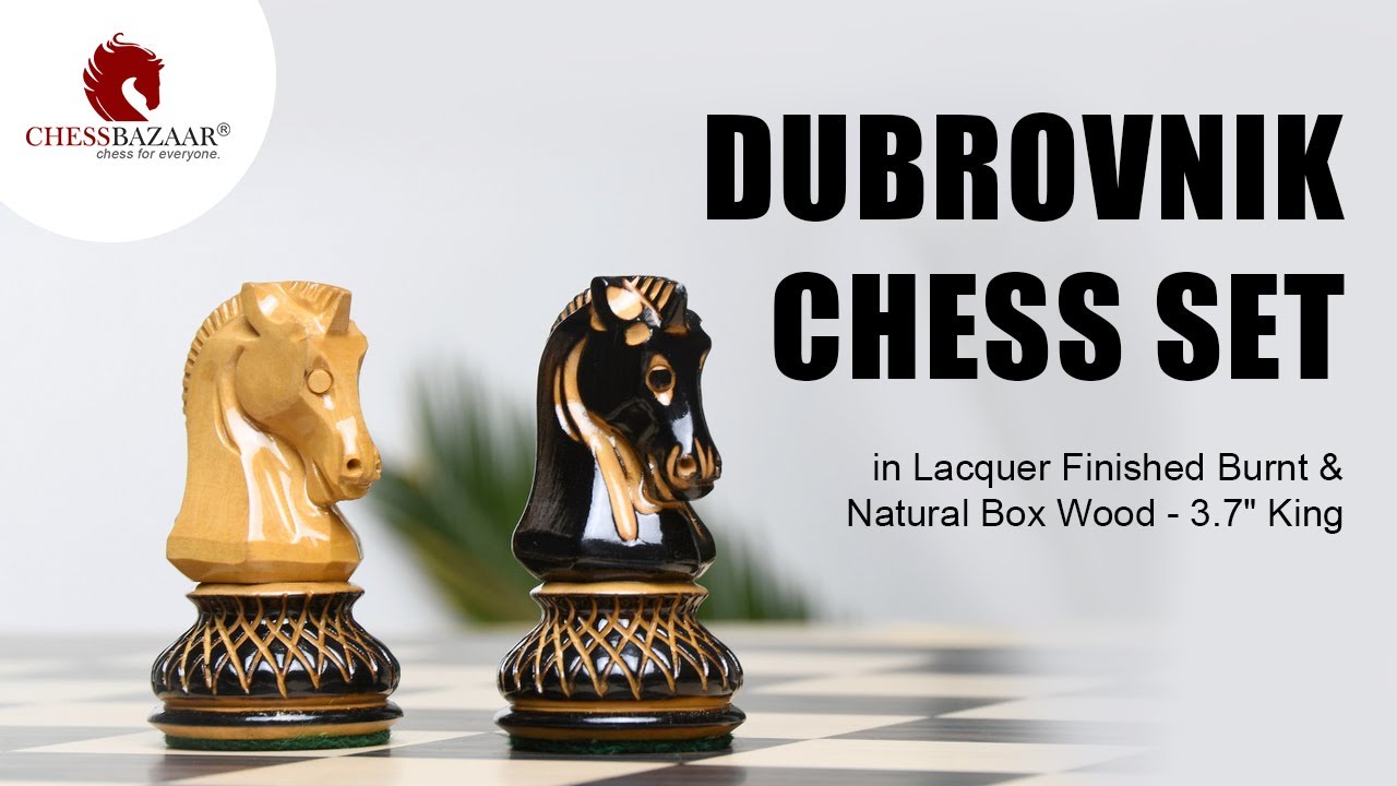 1950 Reproduced Dubrovnik Bobby Fischer Chessmen Version 3.0 in Ebony  Wood/Box Wood - 3.75 King