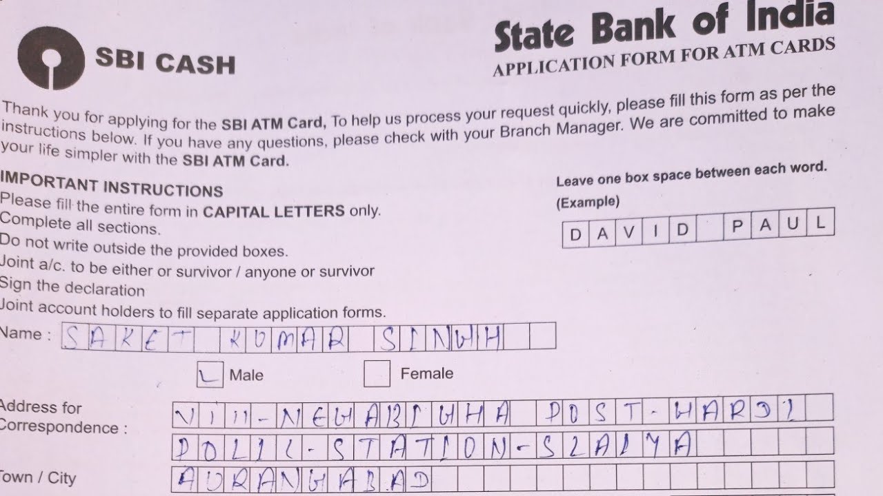 How To Fill Up Form Sbi Atm Debit Card In 2021 Sbi Atm Debit Card Ka ...