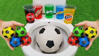 Big Football VS Football, Cola Zero, Sprite, Fanta, Schweppes, Mtn Dew and Mentos in the toilet