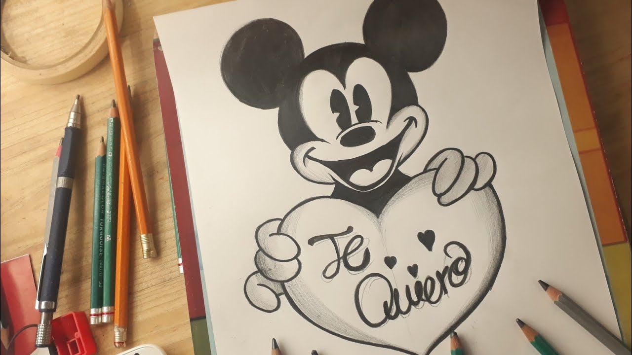 Dibujando a Mickey Mouse a lapiz - DIBUJOS DE AMOR - YouTube.