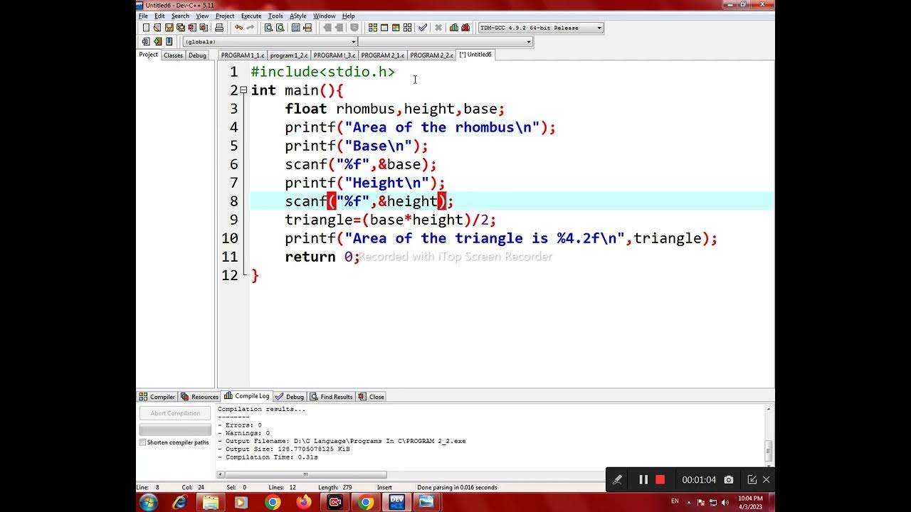 Program 2.3 Find the Area of the Rhombus in C Language. - YouTube