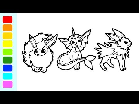 Pokemon Coloring Pages Flareon Vapareon And Jolteon I Speed Coloring Videos For Kids Youtube