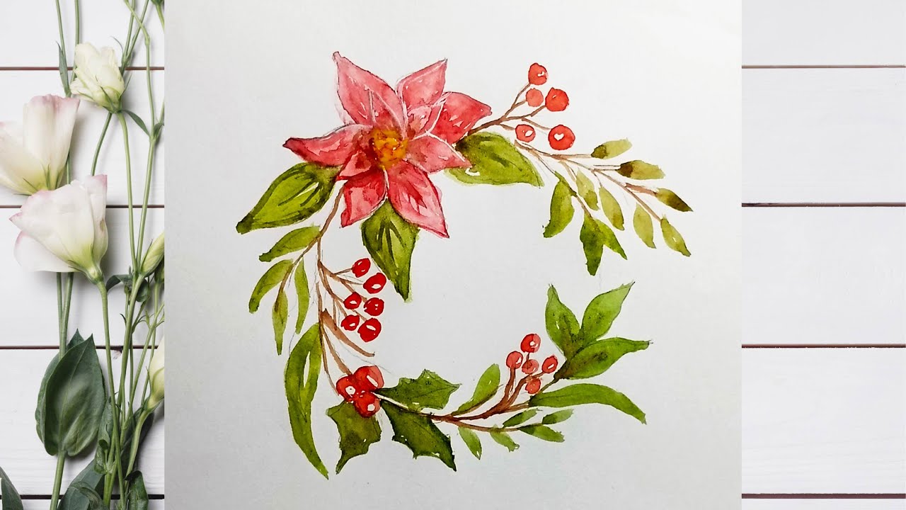 Watercolor Christmas Wreath | Easy Holiday Painting Tutorial - YouTube