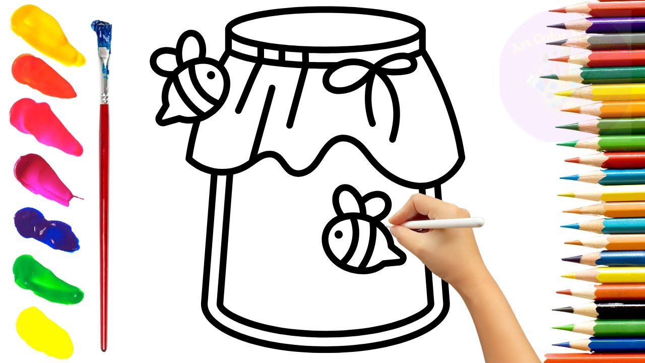 How To Draw cute honey jar. Easy Drawing, Painting & Coloring For Kids and Toddlers_🌈🎨