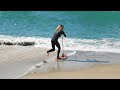 Professional Skimboarder Riding Weird Boards On Weird Waves