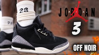 JORDAN 3 OFF NOIR DETAILED REVIEW & ON FEET W LACE SWAPS!!