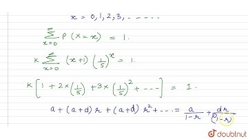 A random variable X takes the values `0,1,2,3,...,` with prbability `PX(=x)=k(x+1)((1)/(5))^x`,