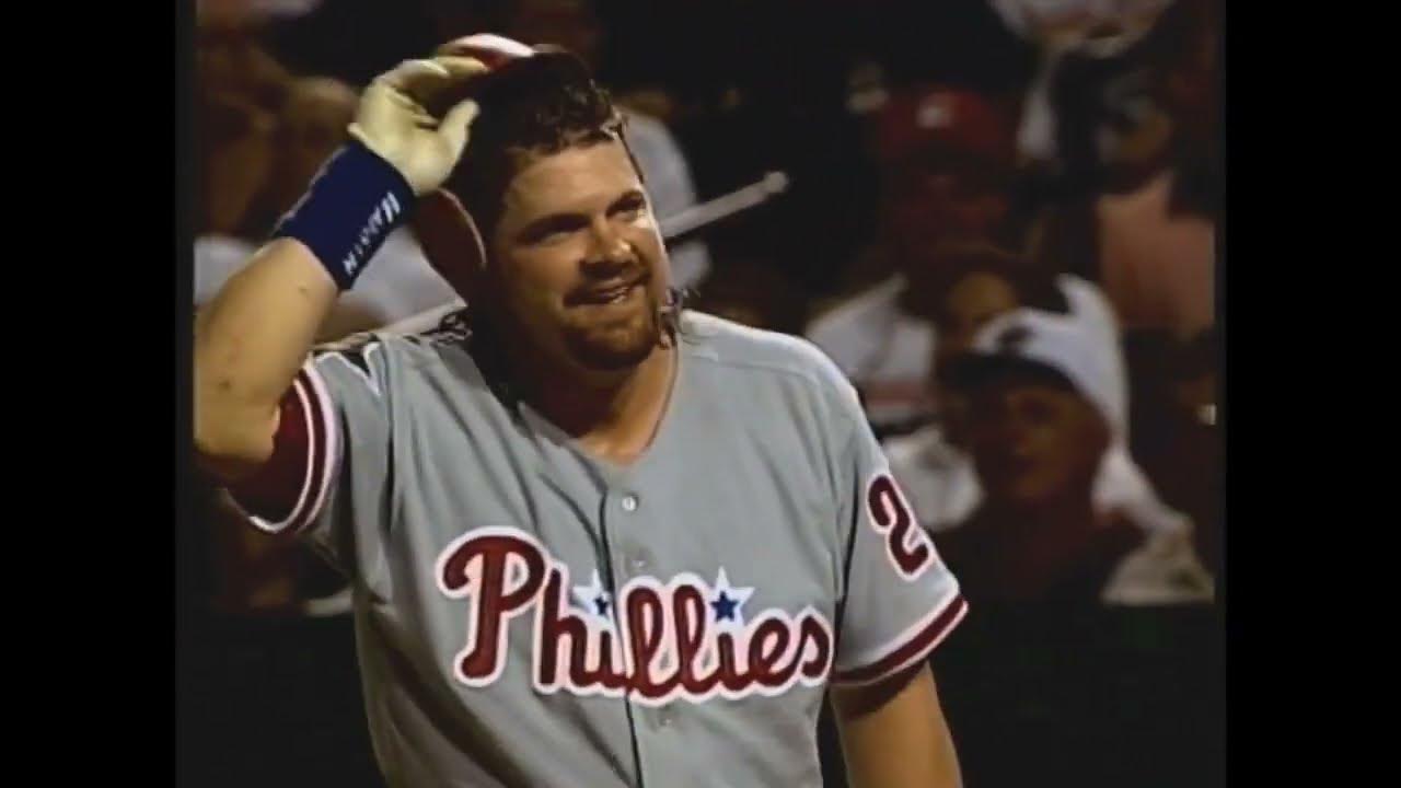 Randy Johnson buzzes John Kruk up high and then makes him look