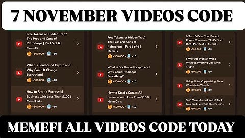 Memefi all video codes today 07 November | Memefi youtube video code I memefi video code today |