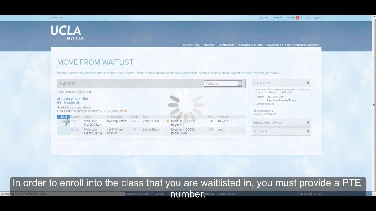 MyUCLA Tutorial: Move from Waitlist
