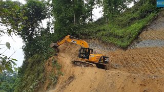 Cutting Hillside for North-South Mountain Highway with JCB Excavator and Wheel Loader