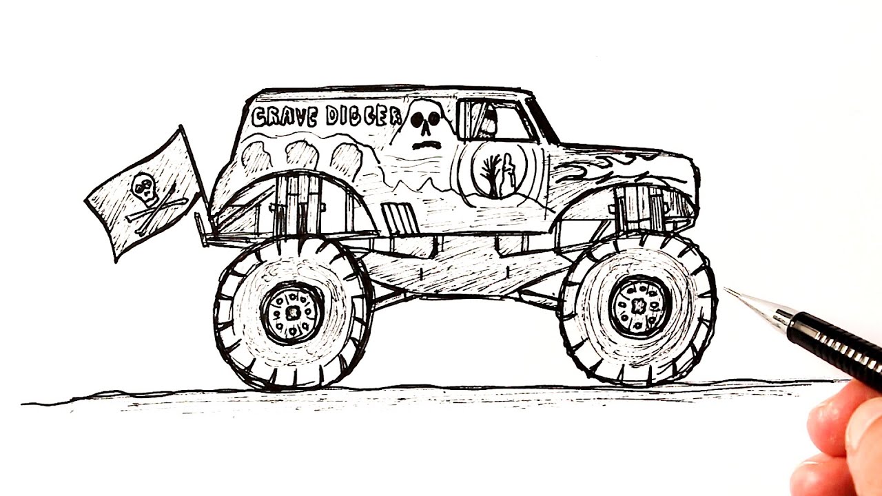 How to draw a Monster Truck Grave Digger - YouTube