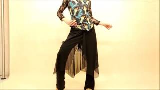 【Leirena】ルネサンス絵画風ローズプリントカットソー&メッシュオーバースカート付きパンツ