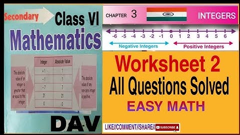 DAV Class 6 Maths Chapter 3 Worksheet 2 All Questions solved @EASY MATH