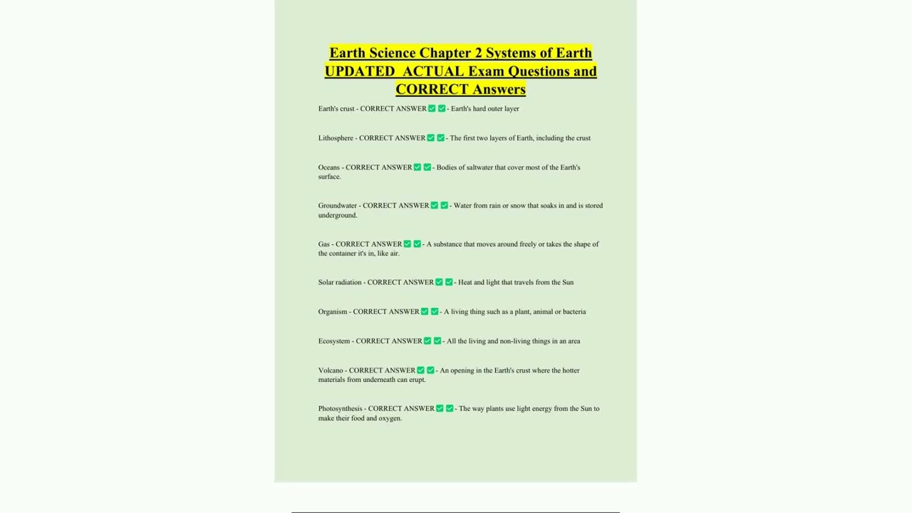 Earth Science Chapter 2 Systems of Earth UPDATED ACTUAL Exam Questions and CORRECT Answers