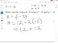 H = f - 2g, find H when f = 12 and g = -6. | #Substitute #mathematics