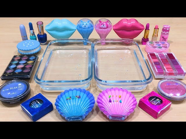 PINK vs BLUE ! Mixing Makeup Eyeshadow into Clear Slime! Special Series#44 Satisfying Slime Videos class=
