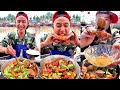 Fishermen eating seafood dinners are too delicious