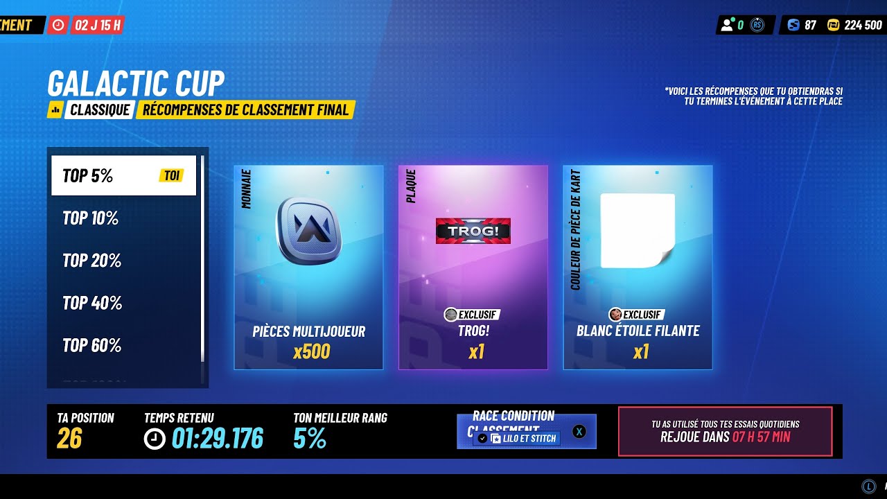 Disney Speedstorm : Galactic Cup, Stitch, TOP 5%, 15/08/2023