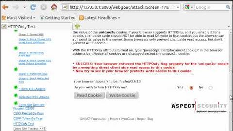 WebGoat v5.3 - Cross-Site Scripting (XSS) - HTTPOnly Test