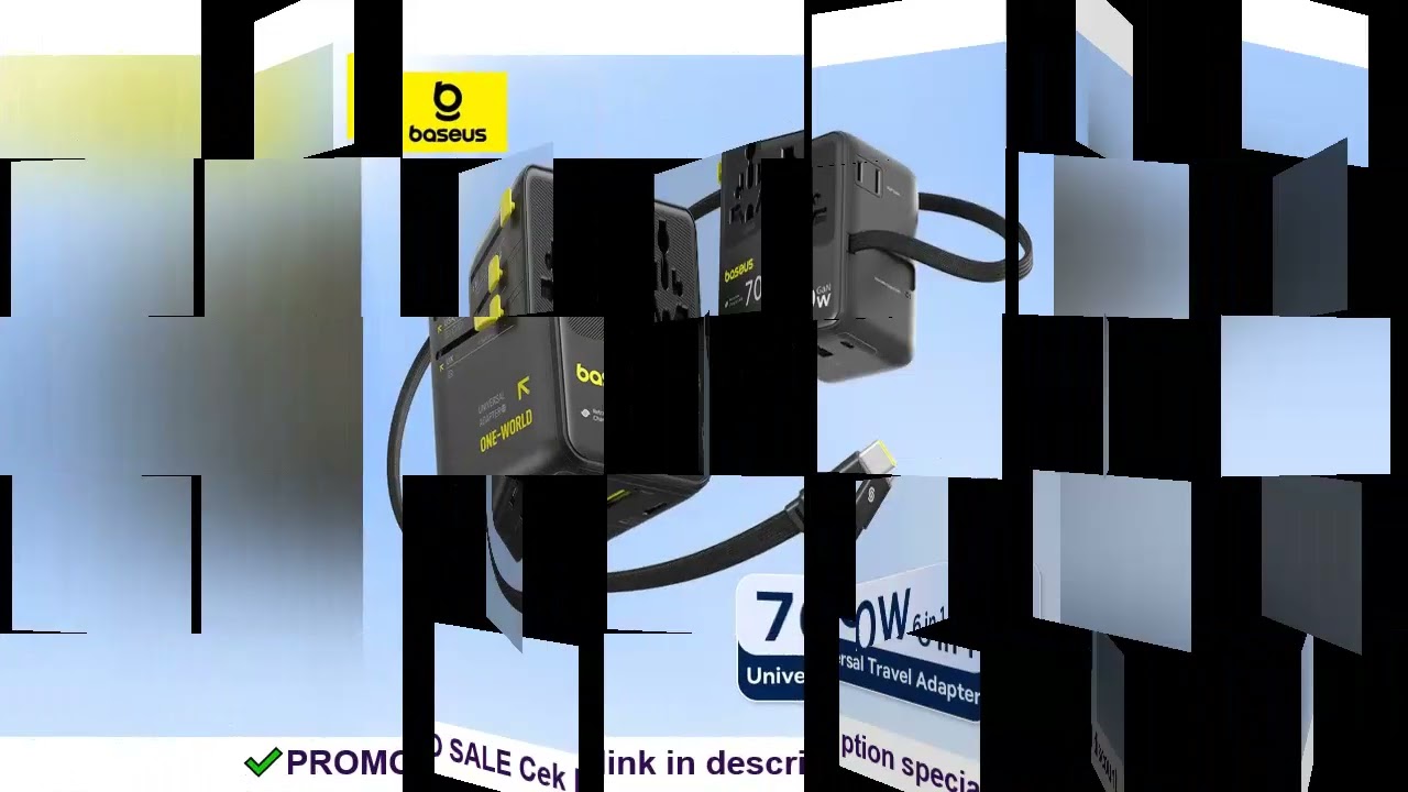 Baseus GaN Charger Universal Travel Adapter Built in 70W Retractable Cable 2AC 2 USB-A Type-C Fast C