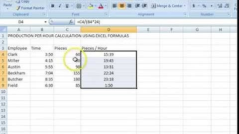 00001 - Production Per Hour Calculation Using Microsoft Excel