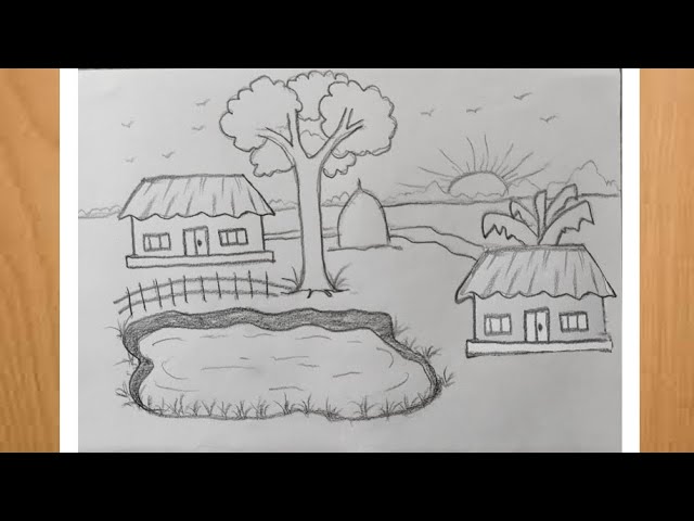 Easy village scenery with oil pastel//Village scenery drawing for beginners  - YouTube | Drawing scenery, Easy scenery drawing, Oil pastel landscape
