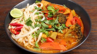 Vegan Thai red curry noodle soup | Thai red noodle soup | Thai curry recipe