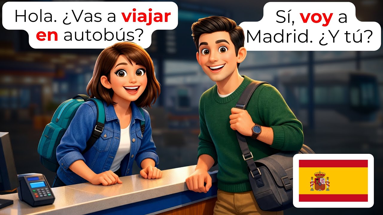 🇪🇸 15 Ежедневных Разговоров на Испанском для Путешествий на Автобусе | Изучайте Испанский (A1-A2) 🚌