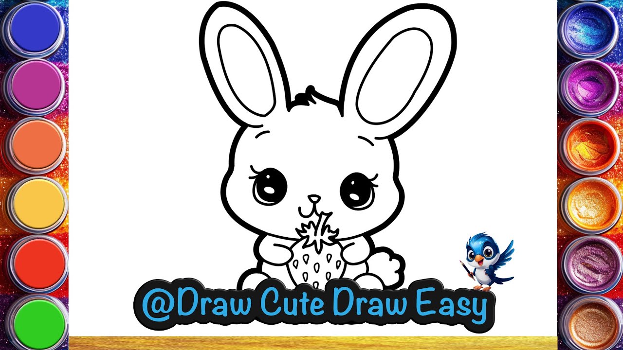 Bunny with Strawberry 🍓🐰 Drawing, Painting, and Coloring for