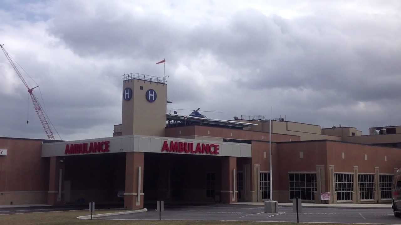 Penn State Hershey Life Lion Helicopter taking off from Mt. Nittany