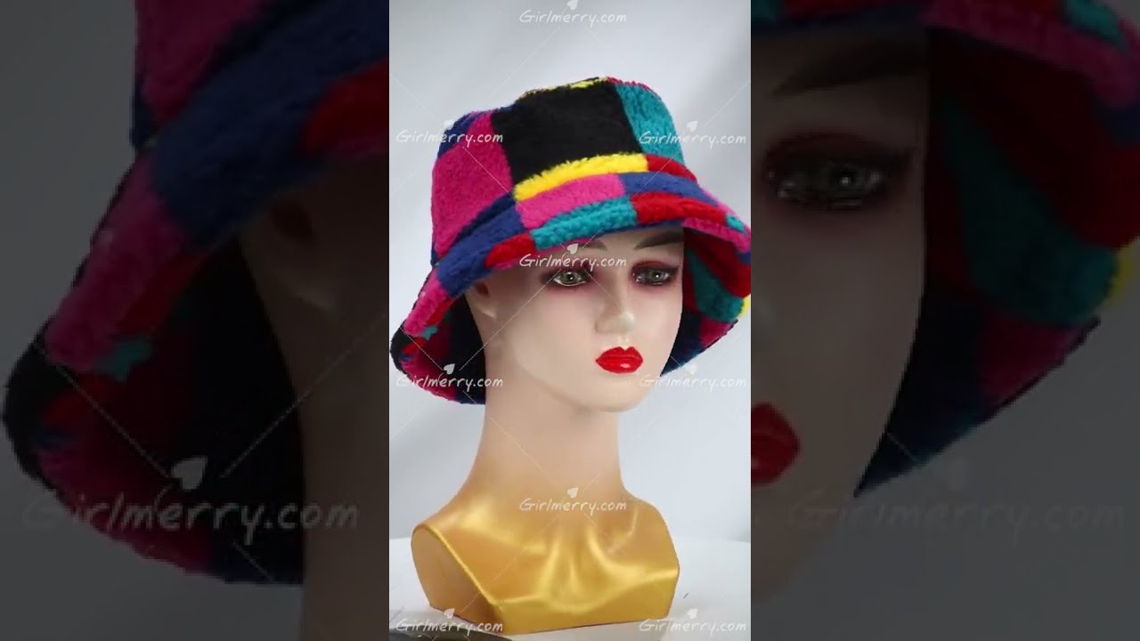 1 pc Autumn ＆ Winter plaid batch printing plush bucket hat 56-58cm #1# KA000561