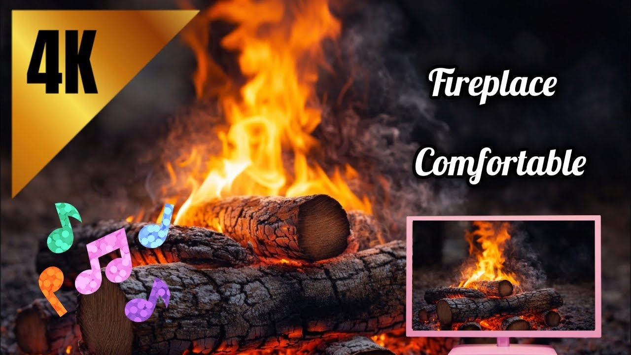 Cozy Fireplace Background | Fire & Nature Sounds | Relaxing TV Ambience 4K