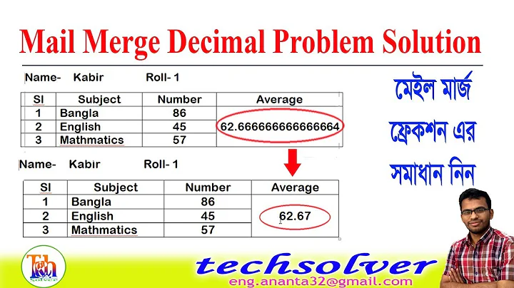 Mail merge decimal place problem Solution