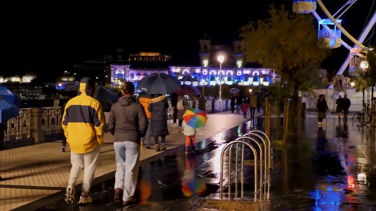 ПРОГУЛКА ДОНОСТИЯ НОЧЬ ЛА КОНЧА ПЛЯЖ ДОЖДЬ, СТРАНА БАСКОВ