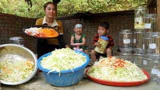 single girl ; Harvest and preserve cabbage - cook nutritious porridge - feed sick baby